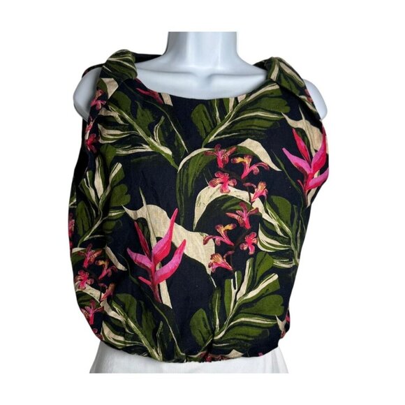 New Unsubscribed linen twist shoulder top blouse size XS night sea print NWT - Picture 3 of 9